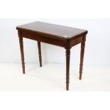 19th century Mahogany Fold-Over Card Table opening to reveal a blue baise playing surface, raised on