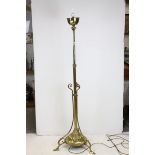 Early 20th century Art Nouveau Gilt Brass Standard Oil Lamp, converted to electric, 160cms high