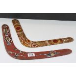 Two hand decorated Australian Boomerangs