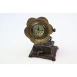 A cold painted bronze clock in the form of a Gramophone