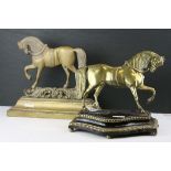Victorian Brass and Cast Iron ' Prancing Horse ' Doorstop, 25cms high together with another