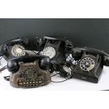 Three vintage bakelite telephones and an Ericsson brass office . telephone.
