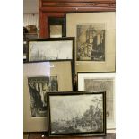 A group of prints to include pair mounted in Hogarth frames,engraving of Eton College and two framed