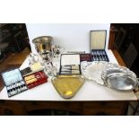 Mixed Lot of Silver Plate to include Cased Cutlery, Salvers, Tankards, Ice Bucket, etc