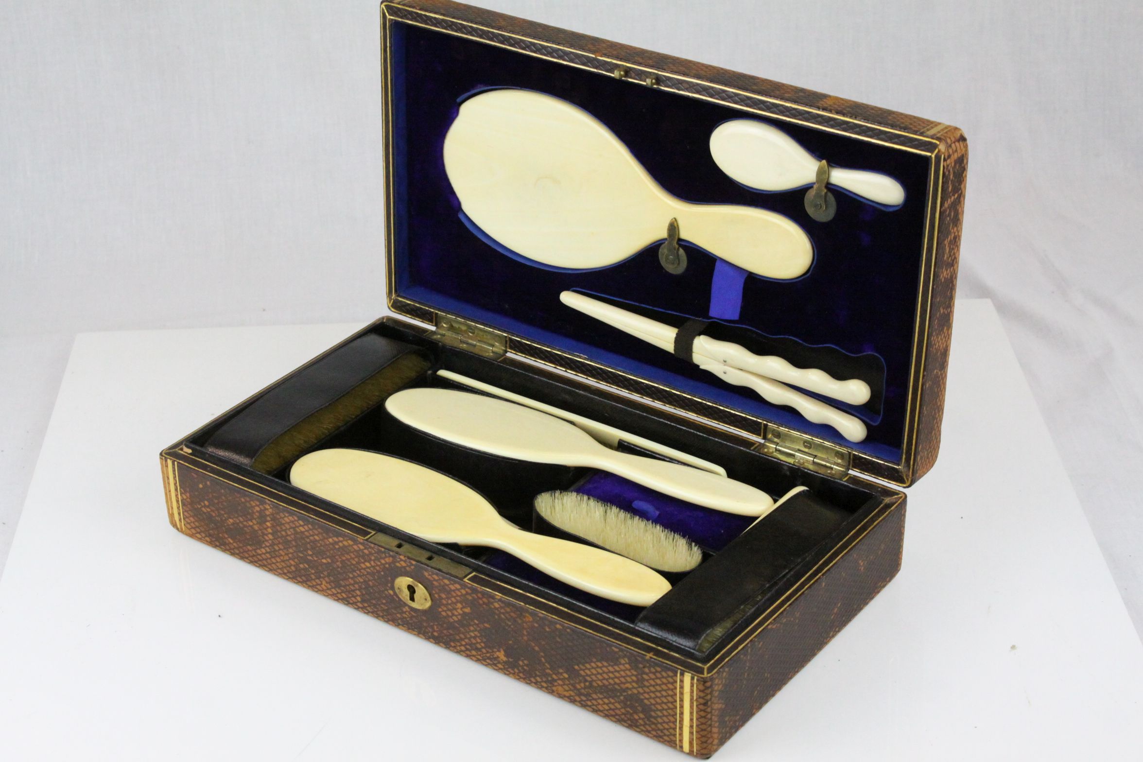 Victorian Ivory Backed Dressing Table Set comprising Mirrors, Hair Brushed, Glove Stretchers, Hand