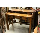 Contemporary Oak Desk with stationery compartment to top and an arrangement of six small drawers