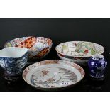 A quantity of Oriental ceramics to include Famille rose bowls, a satsuma bowl and blue and white