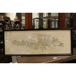 Oriental School Vintage Signed Study of Man on Horseback with large group of Wild Horses