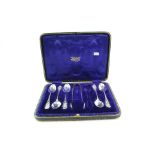 Boxed Set of Five Teaspoons (one missing) and Sugar Tongs, Sheffield 1905, Joseph Rogers