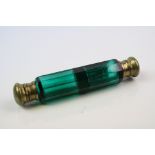 Double Ended Green Glass and Brass Scent Bottle with stopper