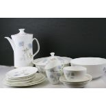 Wedgwood ' Ice Rose ' Extensive Part Dinner Service with blue twin rose on a white ground