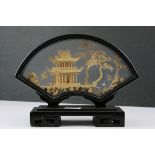 Chinese Cork Diorama contained in a Black Lacquered Case, 20cms high