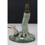 A Bourne Denby Pottery Rabbit and Tree Table Lamp, unmarked, 28cms high