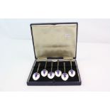 Boxed Set of Six Silver and Enamelled Bowl Spoons, Birm. 1961, Turner & Simpson