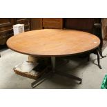 Mid 20th century Low Circular Table, the teak top raised on a metal pedestal base, 123cms diameter x