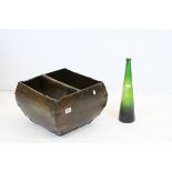 South East Asian Hardwood Trug, 38cms wide together with a Green Glass Bottle