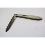 A fully hallmarked sterling silver fruit knife with mother of pearl handle.