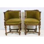 Pair of Late 19th / Early 20th century Corner Chairs, the top rails with carved foliate scrolls,