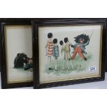 Florence Upton 1899, Pair of Original Prints of Peg Dolls and Golly, framed