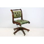19th century Style Office Swivel Chair upholstered in Green Buttoned Leather