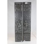 Pair of ' Stovax ' Metal Fire Surround Panels with Relief Figural decoration, each 77cms x 15cms