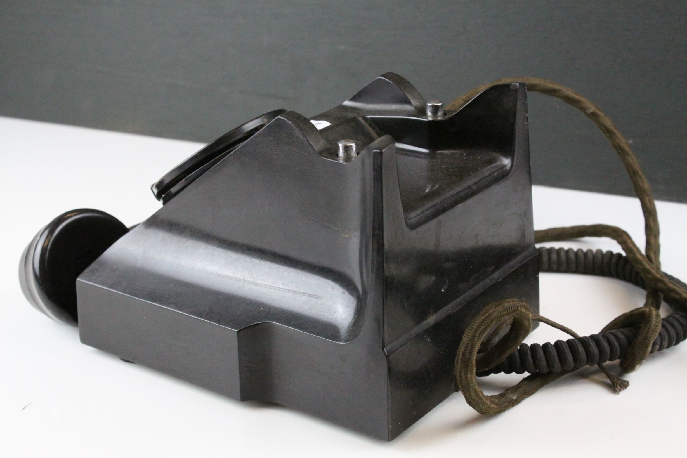 Vintage Black Bakelite ' ATM ' Telephone, label to base stating it orginated from the 'AE'shop, - Image 3 of 4