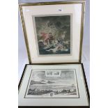 Ernest stamp coloured engraving of a classical scene at sea with figures signed in pencil and
