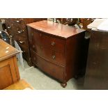 19th century Mahogany Bow Fronted Chest of Three Long Drawers raised on Bulbous Feet, 91cms wide x