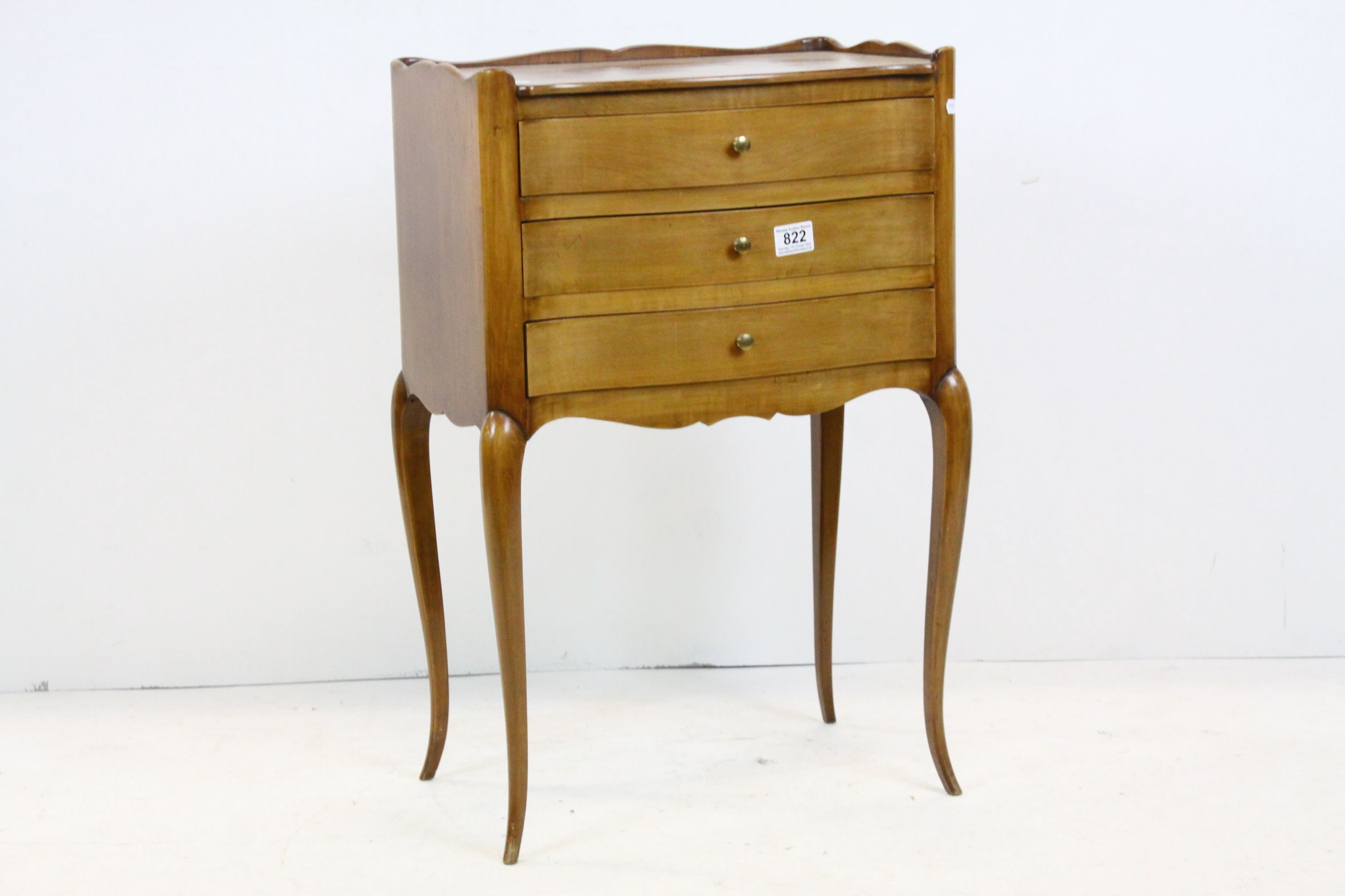 French Walnut Bedside Chest / Small Cabinet of Three Drawers raised on slender cabriole legs,