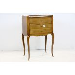 French Walnut Bedside Chest / Small Cabinet of Three Drawers raised on slender cabriole legs,