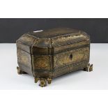 19th century Chinese Export Black and Gold Lacquered Jewellery / Sewing Casket of eight sided
