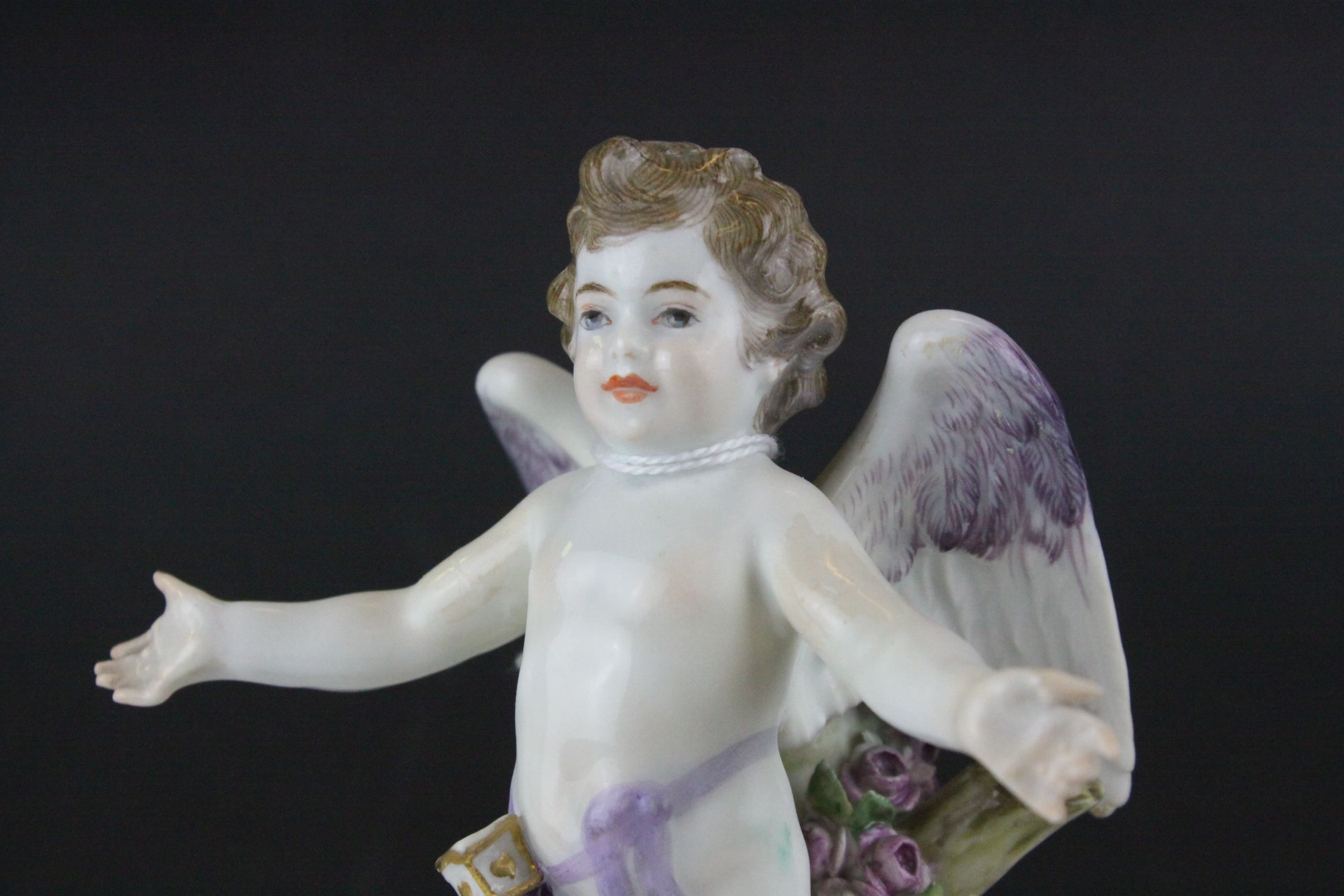 Meissen Porcelain Figure of Cupid with open arms, the base decorated with gilt scrolls, blue cross - Image 2 of 10