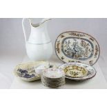 Mixed lot of Ceramics including Washbowl and Jug, Booths White Glazed Dairy Jug and other 19th