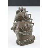 A vintage brass door knocker in the form of a 16th century Galleon.