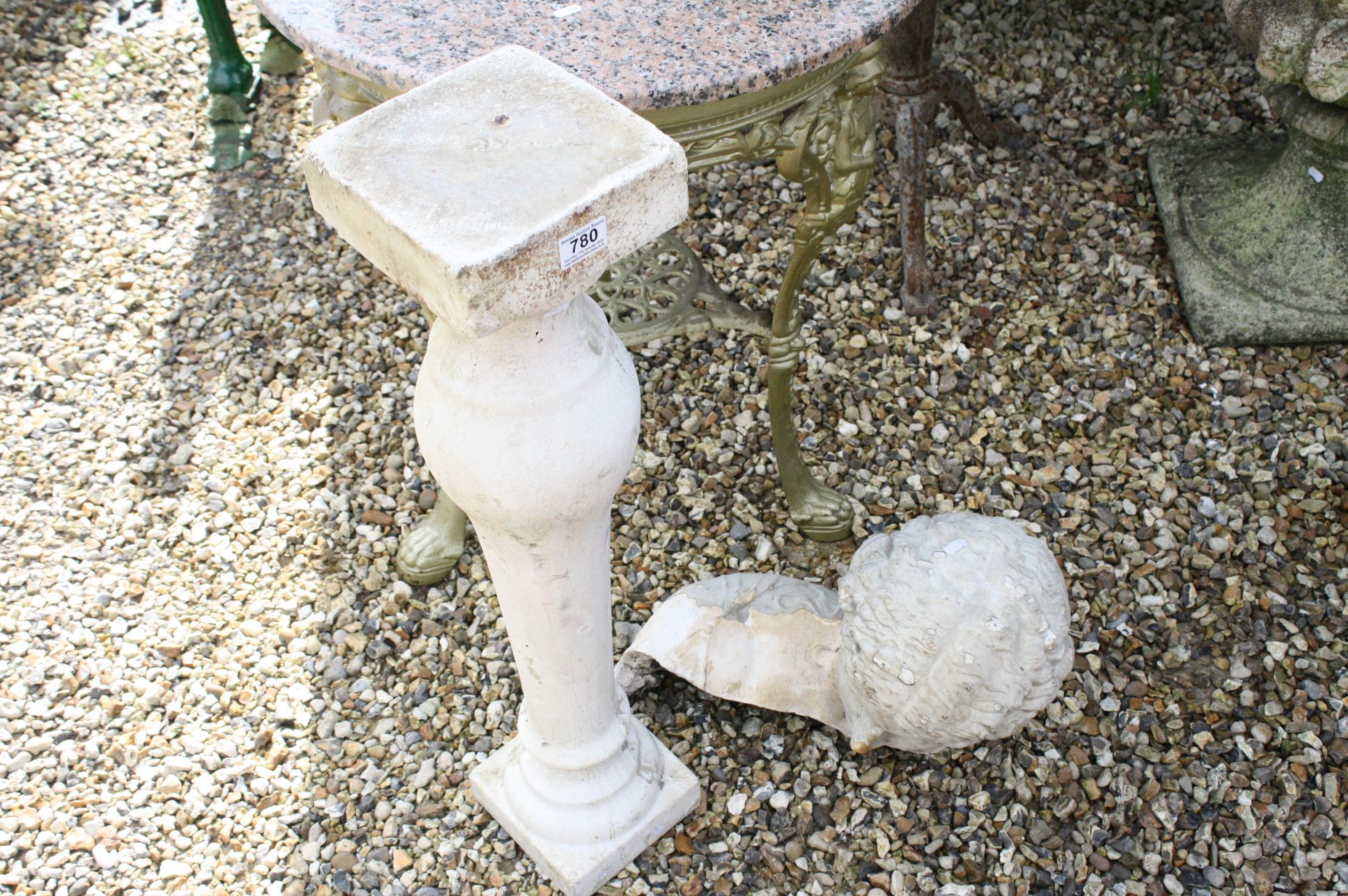 Garden Composite Plinth, 85cms high together with a Roman Head (a/f) - Image 2 of 2