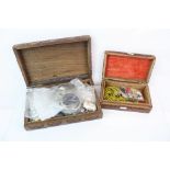A collection of vintage and contemporary costume jewellery contained within two wooden boxes.