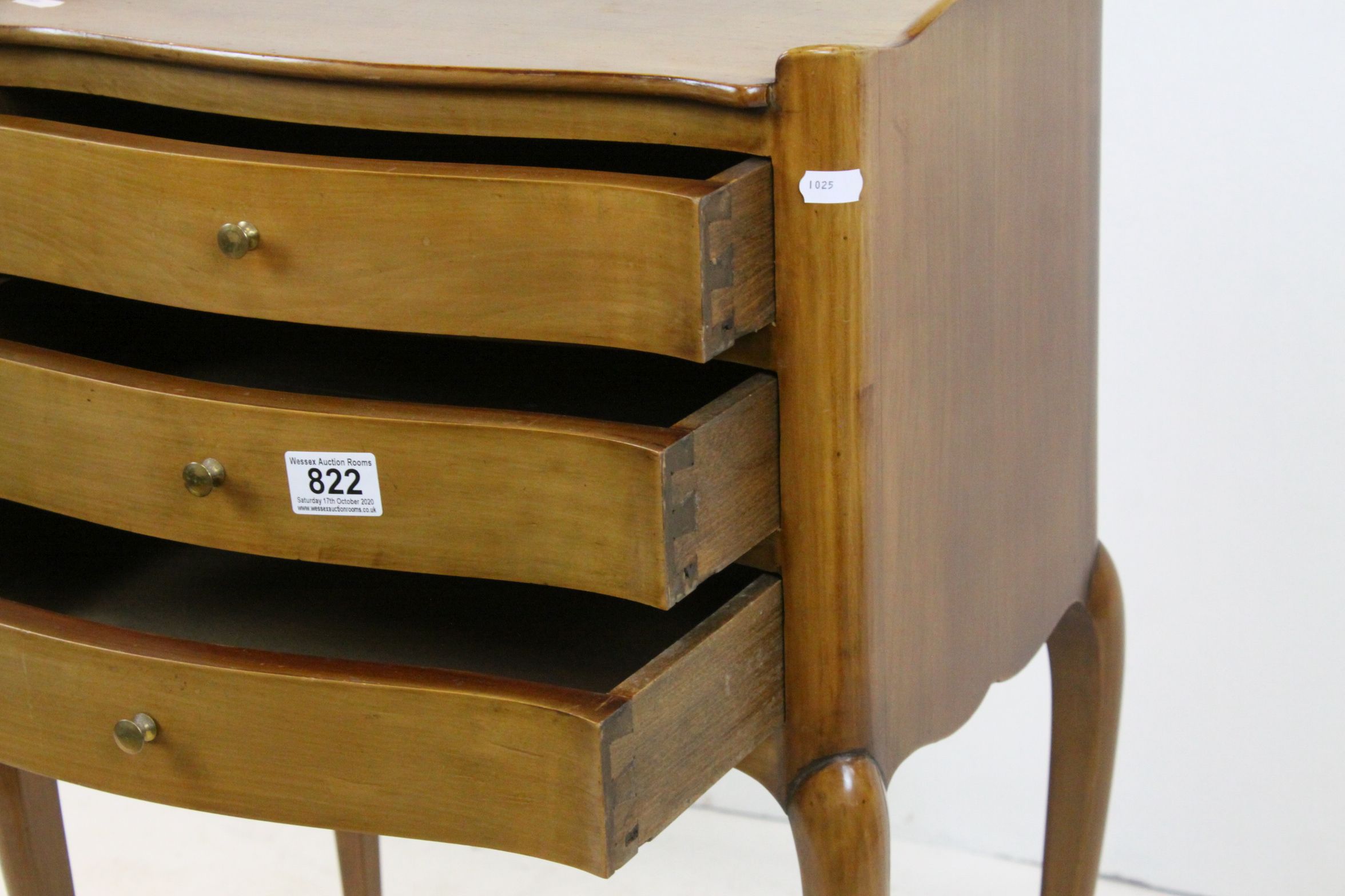 French Walnut Bedside Chest / Small Cabinet of Three Drawers raised on slender cabriole legs, - Image 4 of 4