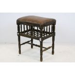 Victorian Piano / Dressing Stool raised on turned legs with spindle supports, 45cms wide x 55cms