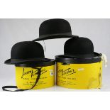 Three Lock & Co Black Bowler Hats, all good size inside rim measurements approx. 20cms x 16cms