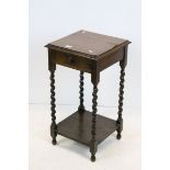 Early 20th century Oak Side Table with Single Drawer, raised on barley-twist legs, 38cms wide x