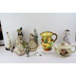 A group of ceramics to include Coalport figures Spanish Serenade, Montpellier Walk, Regents Park,