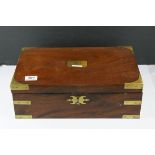19th century Mahogany Campaign Writing Slope Box with Brass Mounts and recessed brass handles, 40cms
