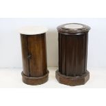 Two 19th century Cabinets of Cylindrical Form, one with fluted body, both with marble tops and