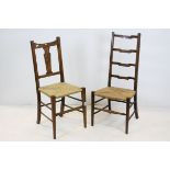 Two Arts and Crafts Oak Chairs with Rush Seats