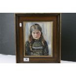 Ruth Helprin Hammerslough (1883-1983) Oil Painting on Board Half Length Portrait of a Girl, signed