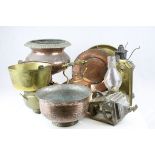 Collection of Metalware including Copper Kettle, Copper Oil Lamp Base, Carriage Lamp (converted to