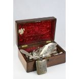 19th century Mahogany Box with Recessed Brass Handle to Lid together with a quantity of silver plate