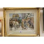 B Govsky watercolour painting 19th century winter scene with figures and a horse and carriage