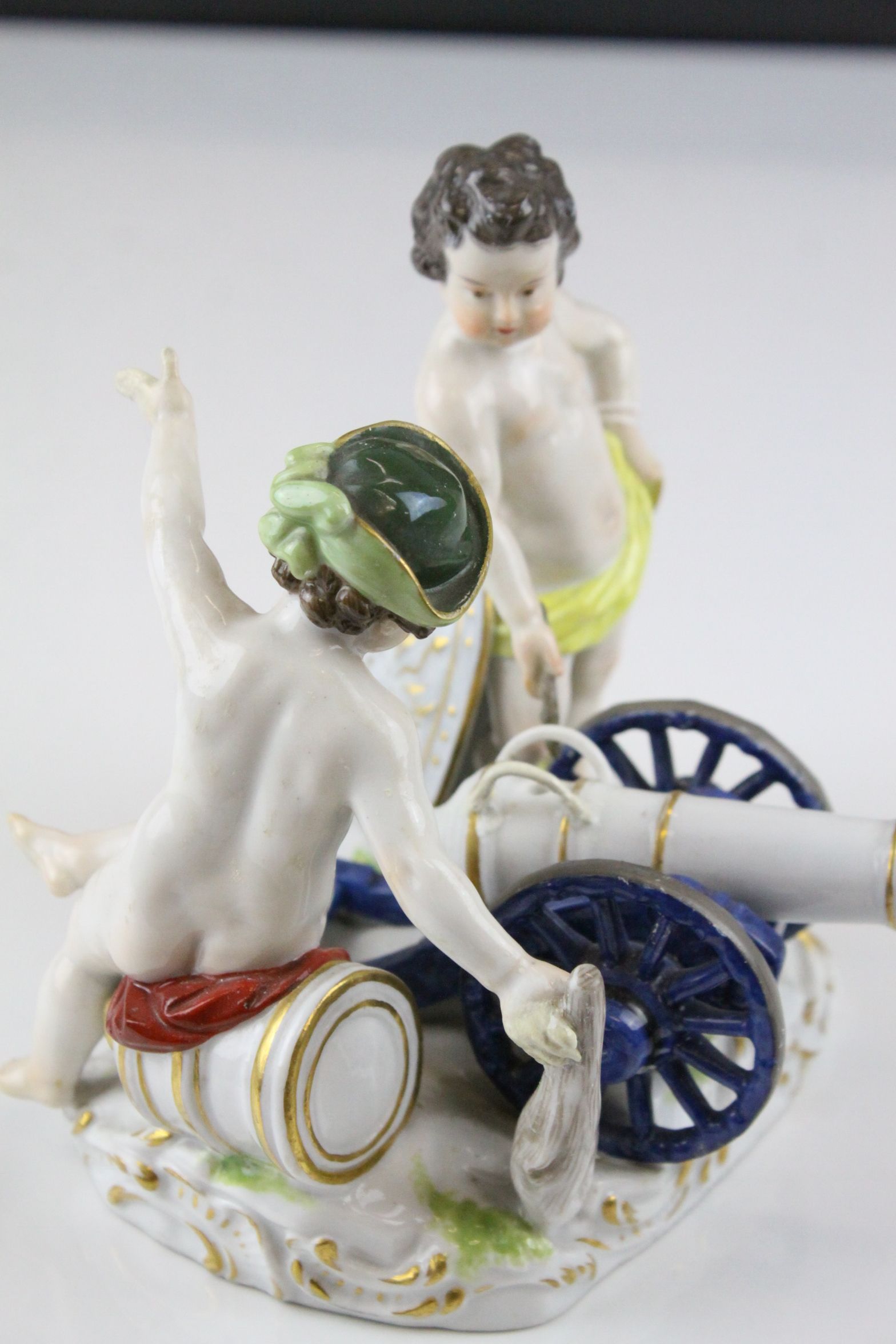 Meissen Porcelain Figure Group of Two Children / Infants firing a Cannon, the base decorated with - Image 6 of 7