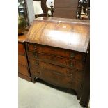 George III Mahogany Bureau on swept bracket feet, 92cms wide